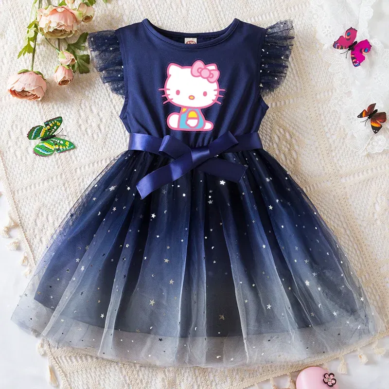 Color: MULTI, Kid Size: 5 - Hello Kitty Girls Sequin Tutu Dress with Bow Flutter Sleeves Summer Princess Party Outfit for Toddler Kids 2-6 Years