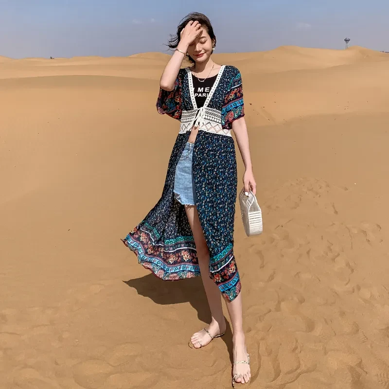 CUPSHE Boho Crochet Kimono Cover Up Woman Sexy Short Sleeve