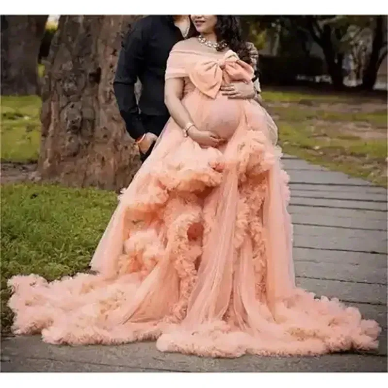 Color: SKY BLUE, Maternity Size: 4, Ships From: CHINA - BIG BOW Tulle Ruffle maternity dresses photoshoot baby shower п?»?°?‚ь?µ д?»я ?±?µр?µм?µнн?‹?… فس?§تي?† ?&sh