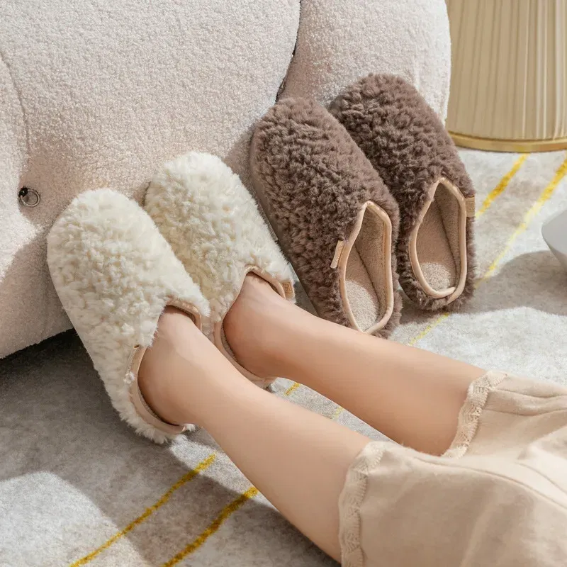 Color: Burgandy, Shoe Size: 44-45, Ships From: CHINA - Gacimy Women's Winter Fuzzy Slippers Indoor Warm Soft Sole Fluffy Home Slides Plush Women Flat Shoes Couple Fur Cotton Slippers