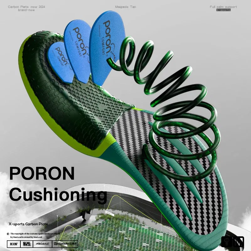 Color: green, Shoe Size: 2.5 - Mcgola Racing Running Special Insole Marathon Physical Examination Full-Length Real Carbon Plate Running Enhancement with Speed Rebound