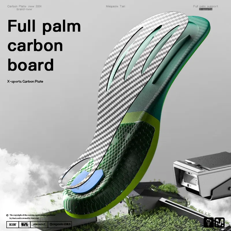 Color: green, Shoe Size: 2.5 - Mcgola Racing Running Special Insole Marathon Physical Examination Full-Length Real Carbon Plate Running Enhancement with Speed Rebound