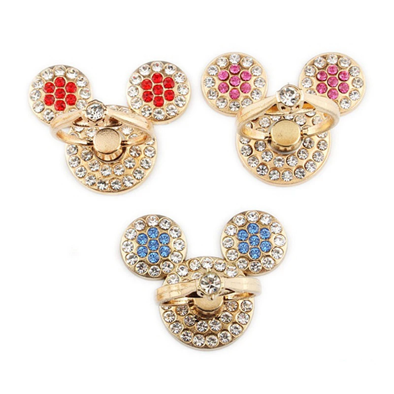 Color: Blue - Cute Anime Mickey Mouse Minnie Phone Finger Ring Holder With Diamond Kawaii High Quality Mobile Stand For Iphone 13 14 Huawei