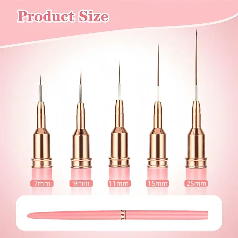 Color: Burgundy - 1Pcs French Stripe Nail Art Liner Brush Set Pink Tips Ultra-thin Line Drawing Pen Carved UV Gel Painting Brushes Manicure Tools