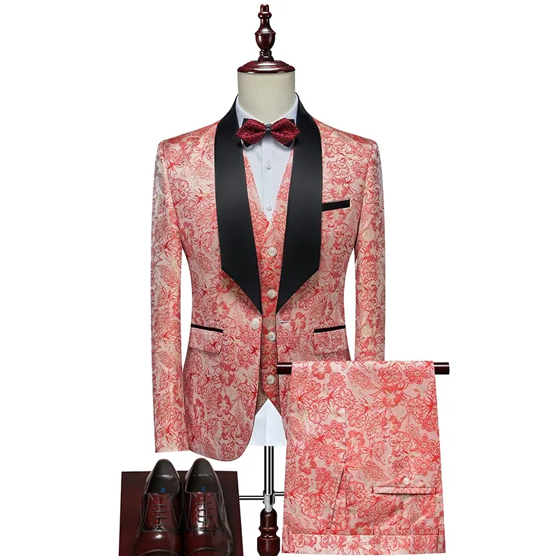 Color: Brown, Size: XXXL - Men's Evening Dress Bridegroom Suit British Wedding Business Casual Fashion Three-piece Set with Vest And Trousers Sizes M-6XL
