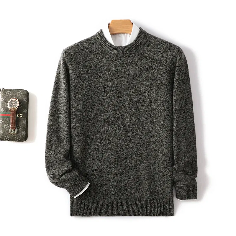 Color: GRAY, Size: S, Ships From: CHINA - Men's 100% Pure Wool Cashmere Sweater O-Neck Pullover Knit Sweater Autumn and Winter New Long Sleeve High-End Jumpers Thick Tops