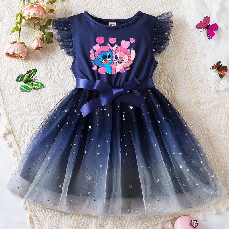 Color: light brown, Kid Size: 9 - Lilo Stitch Girls Sequin Tutu Dress with Bow Flutter Sleeves Summer Princess Party Outfit for Toddler Kids 2-6 Years