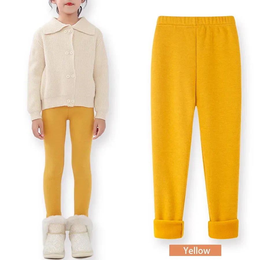 Color: Yellow, Size: 128, Ships From: CHINA - SheeCute Girls Winter Warm Pants Kids Fleece Lined Leggings for 3-11 Years SCW7101