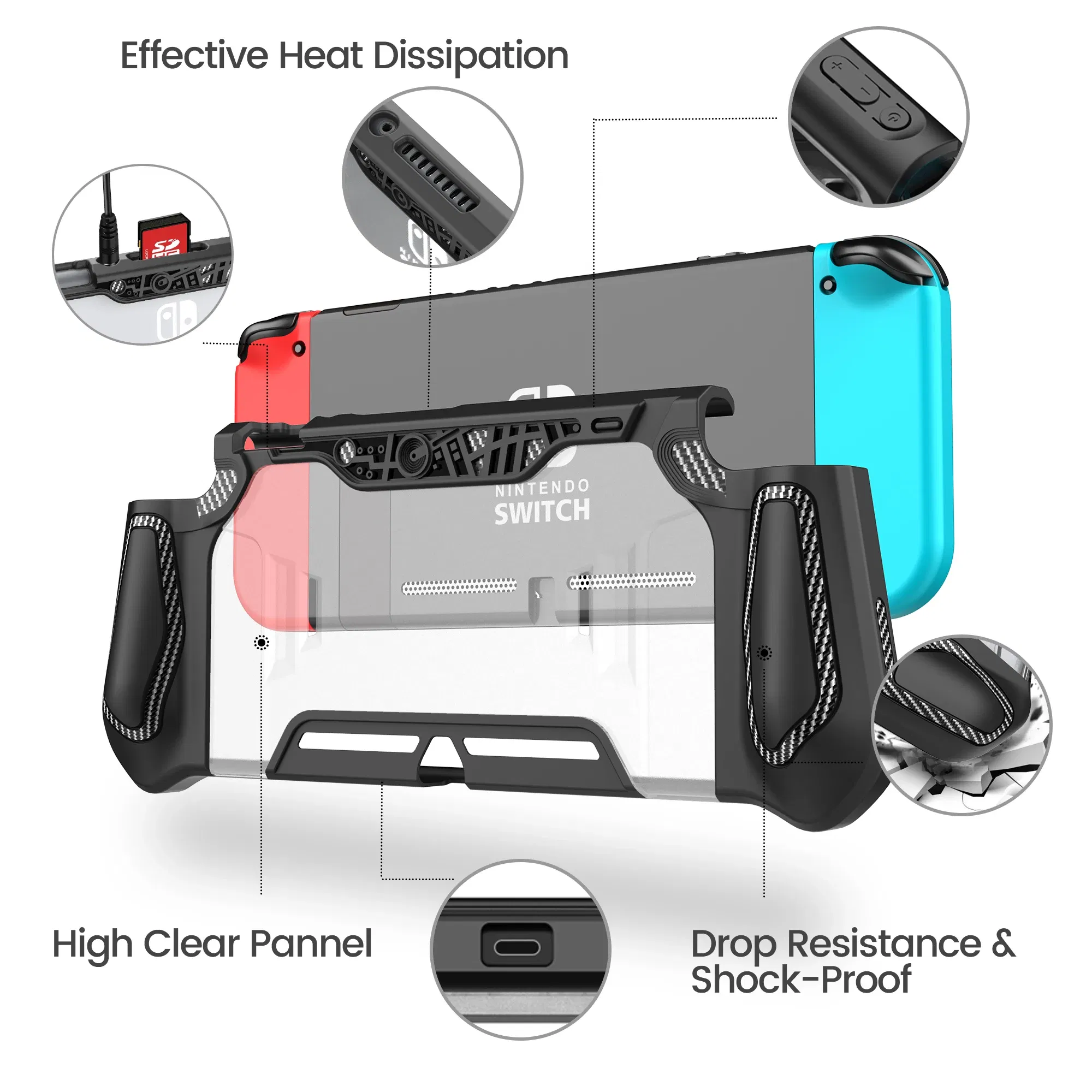 Color: WHITE - For Nintendo Switch Case Dockable Case Compatible with Console & Joy-Con Controller nintendos switch TPU Grip Protective Cover