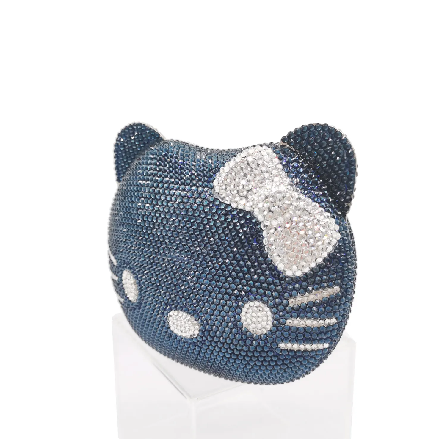 Color: Clear - Luxury Navy Blue Crystal Animal Evening Bags Cat Designer Party Purse Ladies Clutch Bags Women Handbags