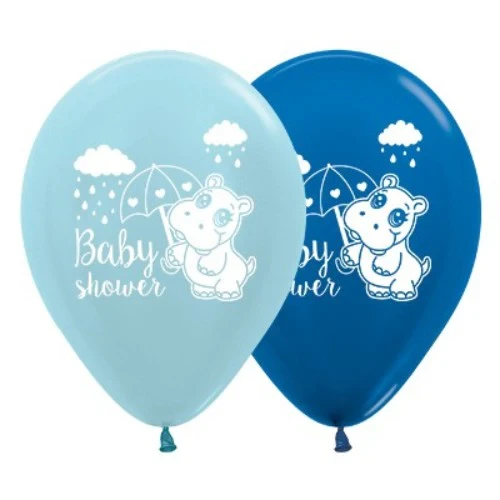 30cm Baby Shower Hippo Blue & Dark Blue Metallic - Pack of 25
