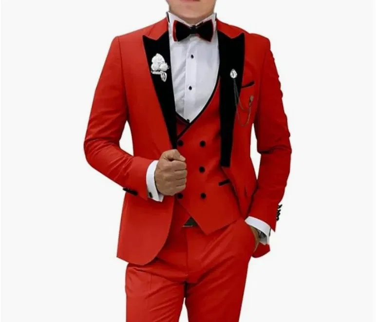 Color: Khaki, Size: 5XL - Pink Prom Suit for Men 3 Piece Jacket Vest Pants Set Peaked Lapel Blazer Outfit Costume Birthday Party