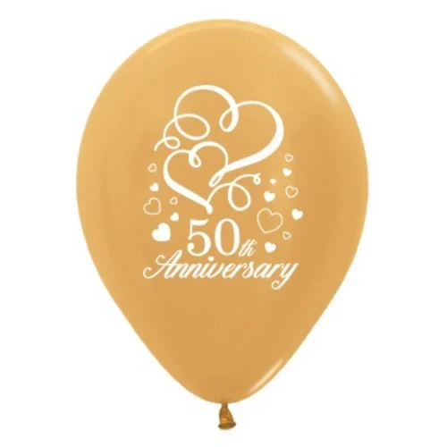 30cm 50th Anniversary Hearts Gold Metallic - Pack of 25