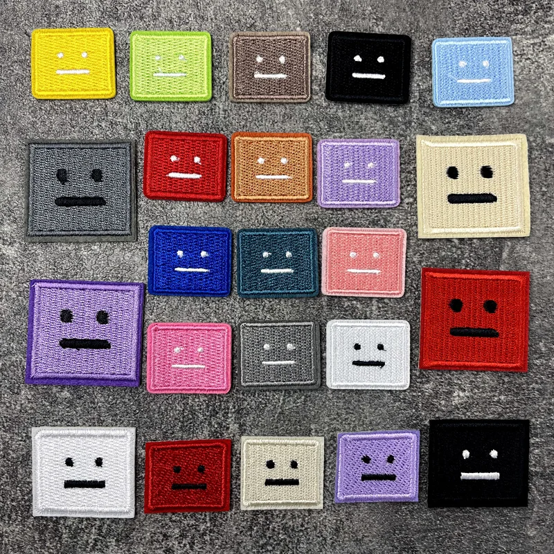 Color: Copper - Square Expression Embroidered Applique Patches Fabric Garment Apparel Clothing Accessories Embroidery Badges Pink Black White