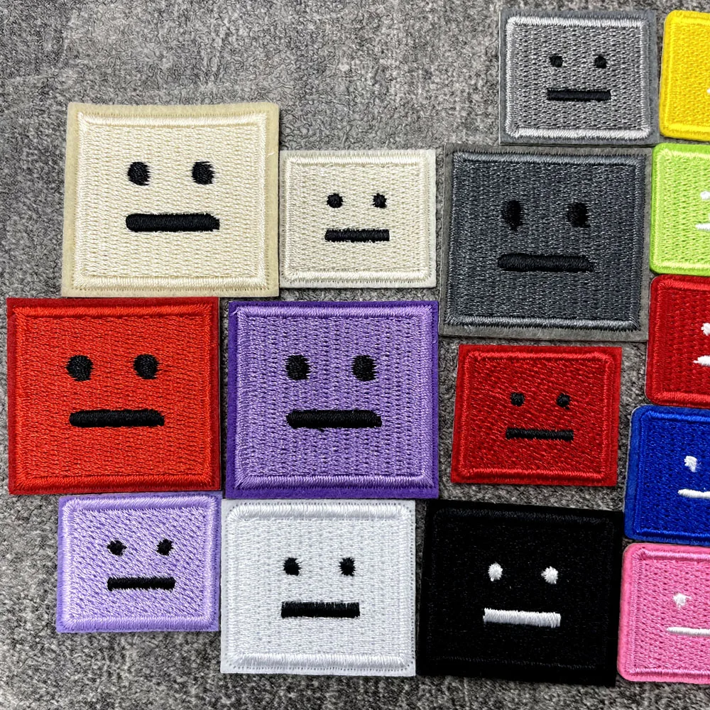 Color: Copper - Square Expression Embroidered Applique Patches Fabric Garment Apparel Clothing Accessories Embroidery Badges Pink Black White