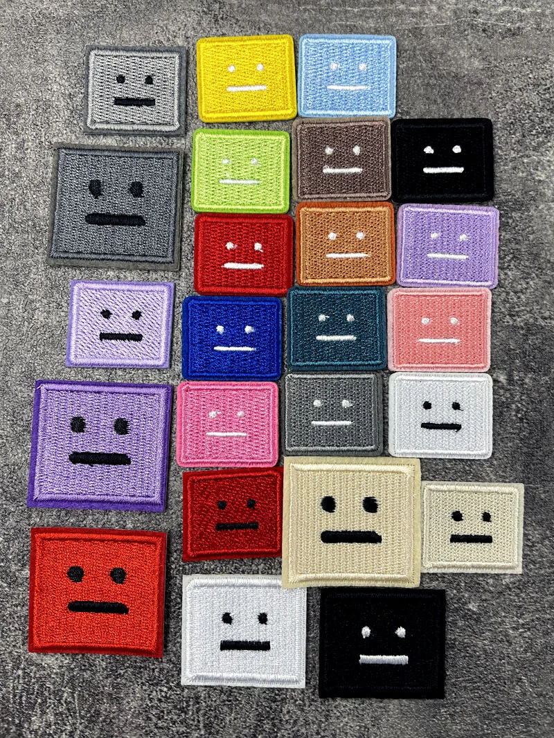 Color: Copper - Square Expression Embroidered Applique Patches Fabric Garment Apparel Clothing Accessories Embroidery Badges Pink Black White