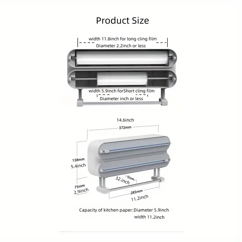 Storage Box, Multi-functional Plastic Film Cutter With Paper Holder, Wall Hanging Plastic Film Cutter, Household Hole-free Storage Rack
