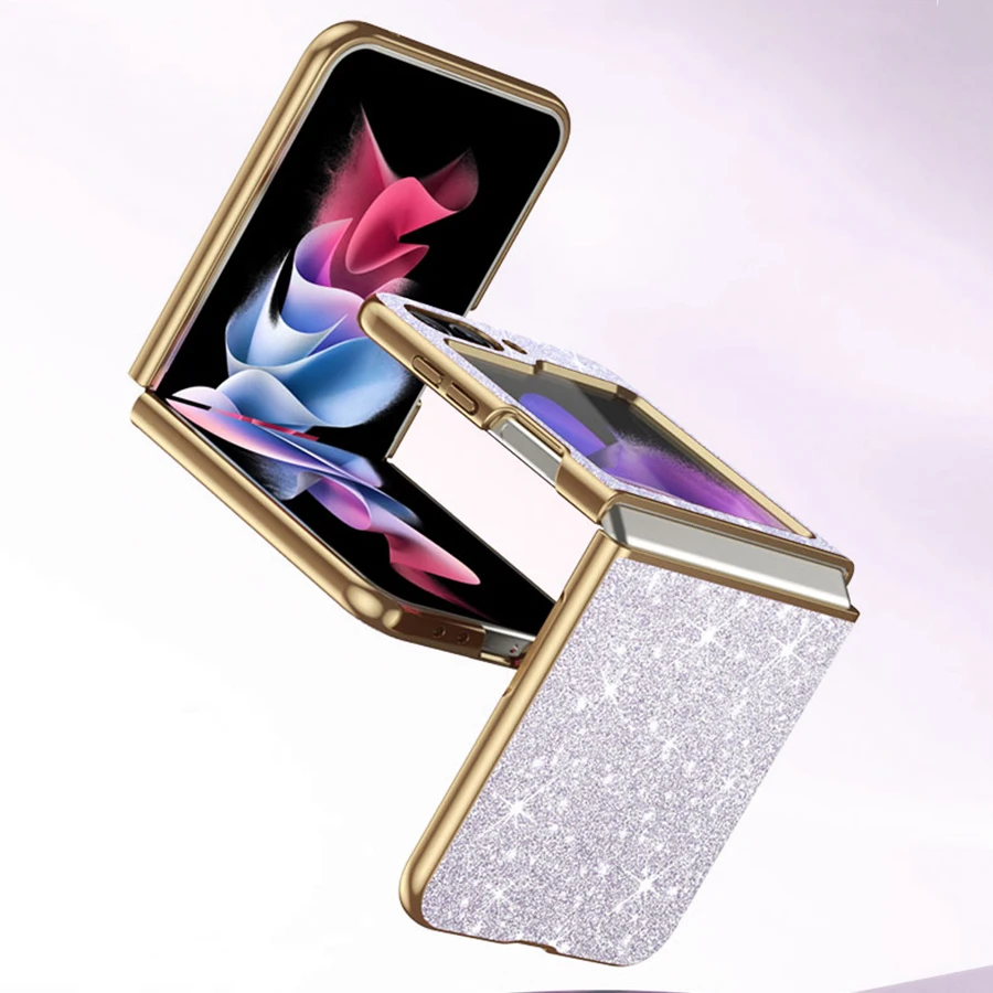 Color: Gold, Material: ABS - sparkling Stylish phone case Samsung Galaxy Z Flip 5 4 5G protective cover Cell phone case for women
