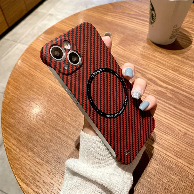 Color: Red, Material: CANVAS - Luxury Carbon Fiber for iPhone 11 14 Plus 12 13 Pro Max Magsafe Case Magnetic Wireless Hard Thin Slim Cover for iPhone 13 14 Max
