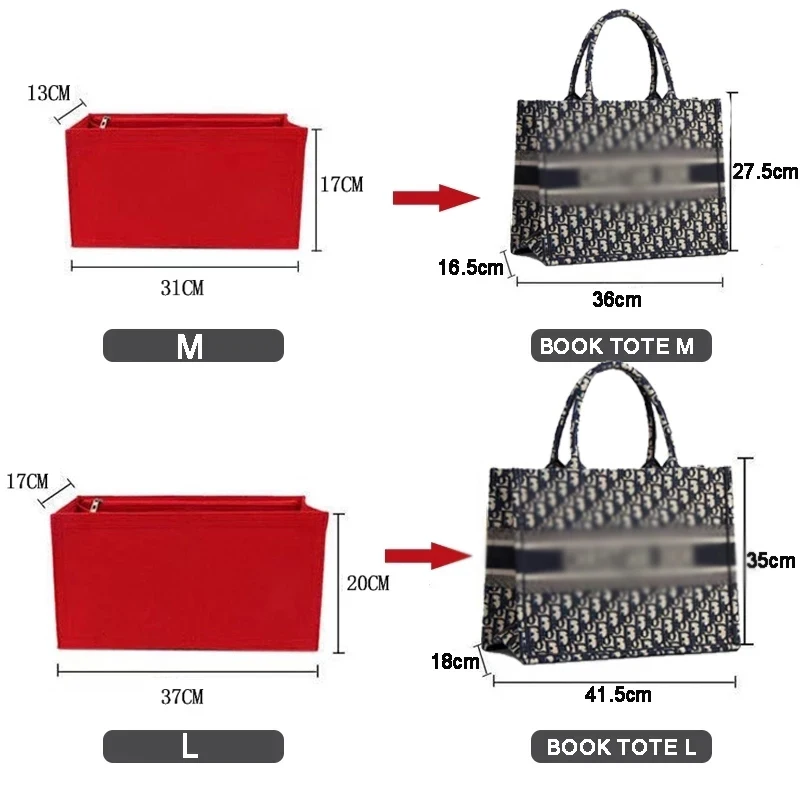 Color: Beige, Size: L - Felt Cloth Insert Bag Fits BOOK TOTE Makeup Handbag Organizer Travel Inner Purse Cosmetic Bag Mommy Bag Fit ONTHEGO Tote