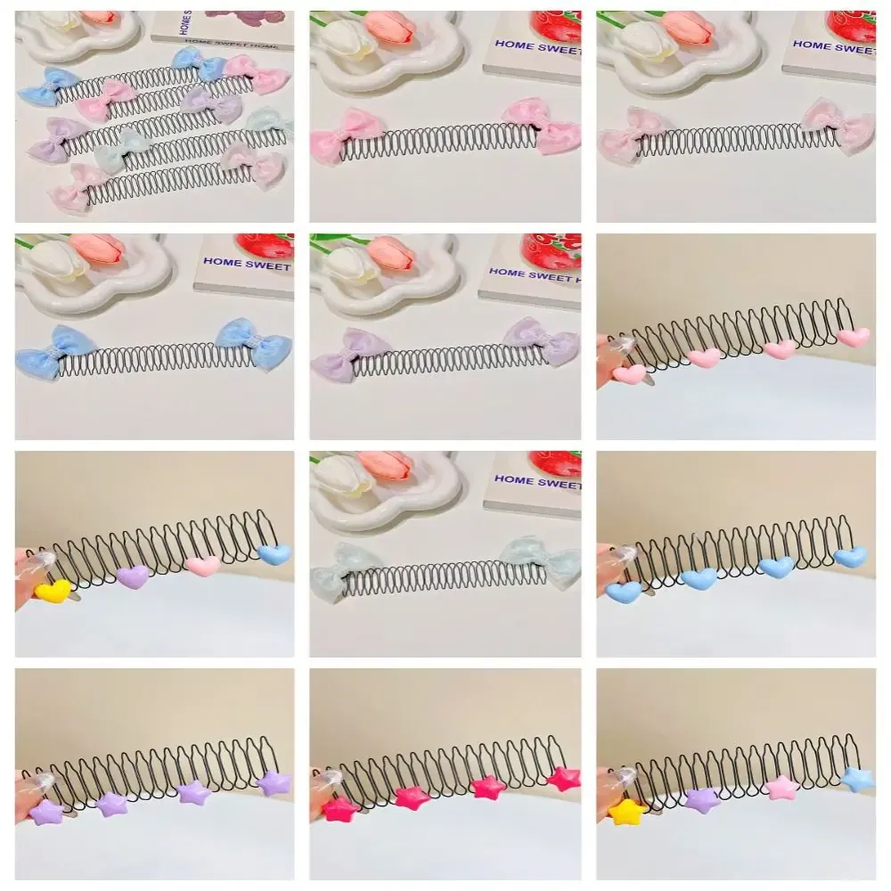 Color: GRAY - Invisible Broken Hairpin Women Bow Heart Hair Clip Kids Tiara Tools Curve Needle Bangs Fixed Insert Comb Styling Accessories
