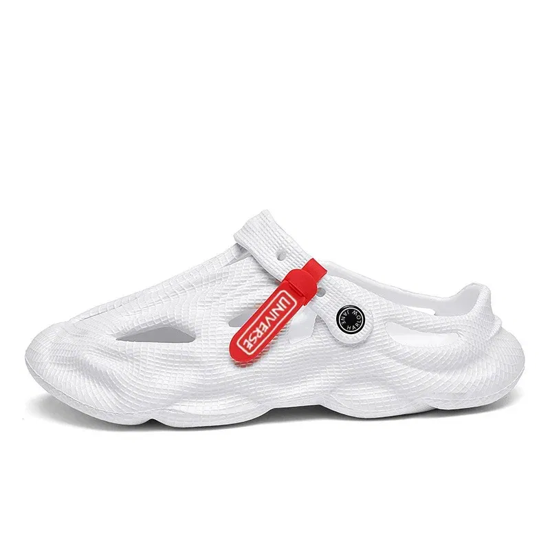 Color: WHITE, Shoe Size: 44 - Summer Men's Clogs Sandals Lightweight Breathable Anti-slip Beach Slippers Men Outdoor Slippers Clogs Anti-slip Beach Slippers