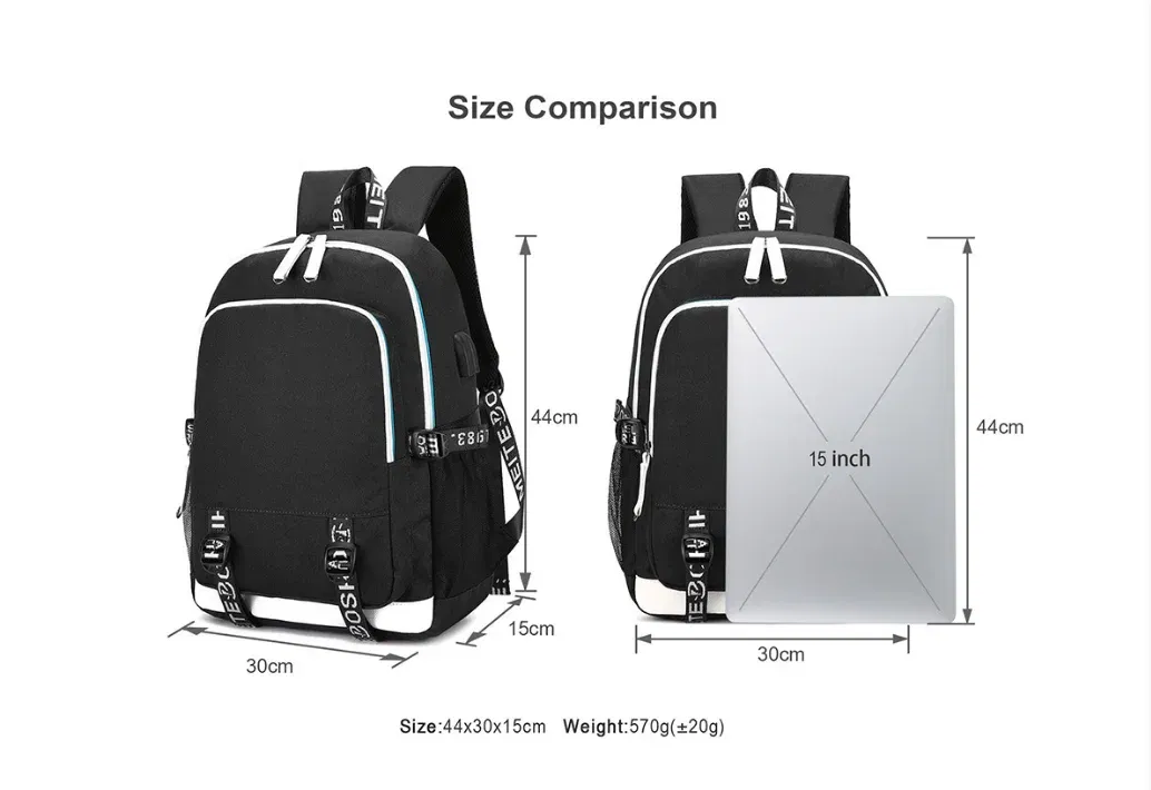 Color: Ivory - Hot Jujutsu Kaisen Backpack Men Women USB Charging Laptop Travel Backpack Teenager Student Backpack Casual Mochila