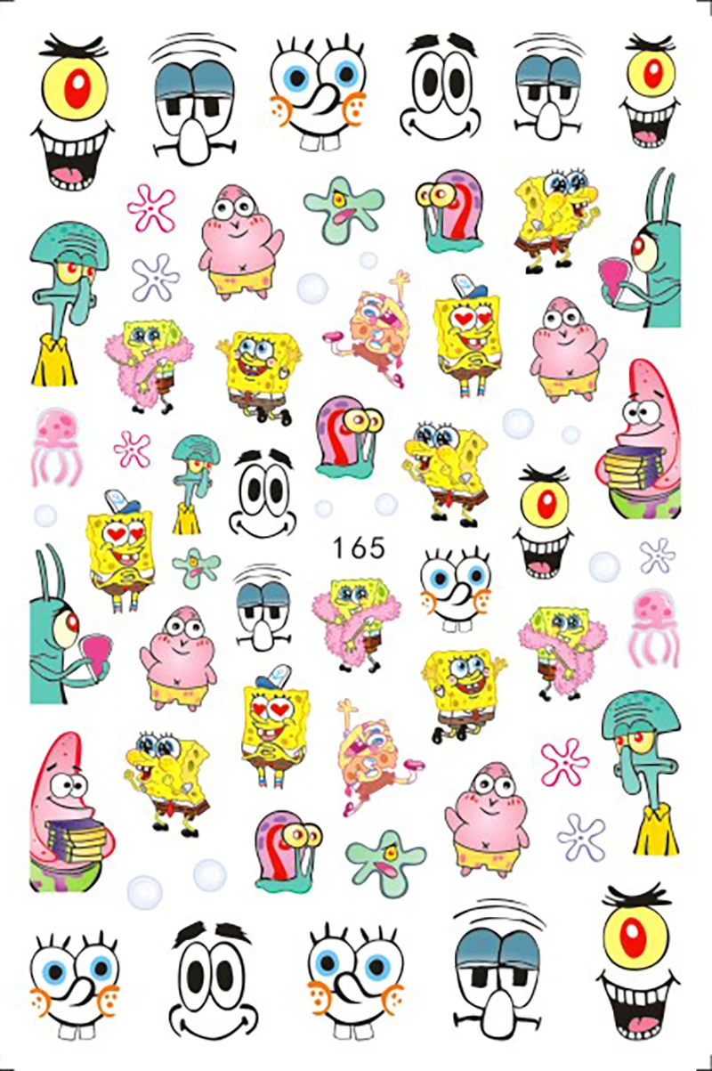 Color: Silver - 1PCS Miniso Spongebob Cartoon Nail Stickers Nail Art Decoration Cute Hello Kitty Stitch Nail Art Stickers Nail Art Supplies