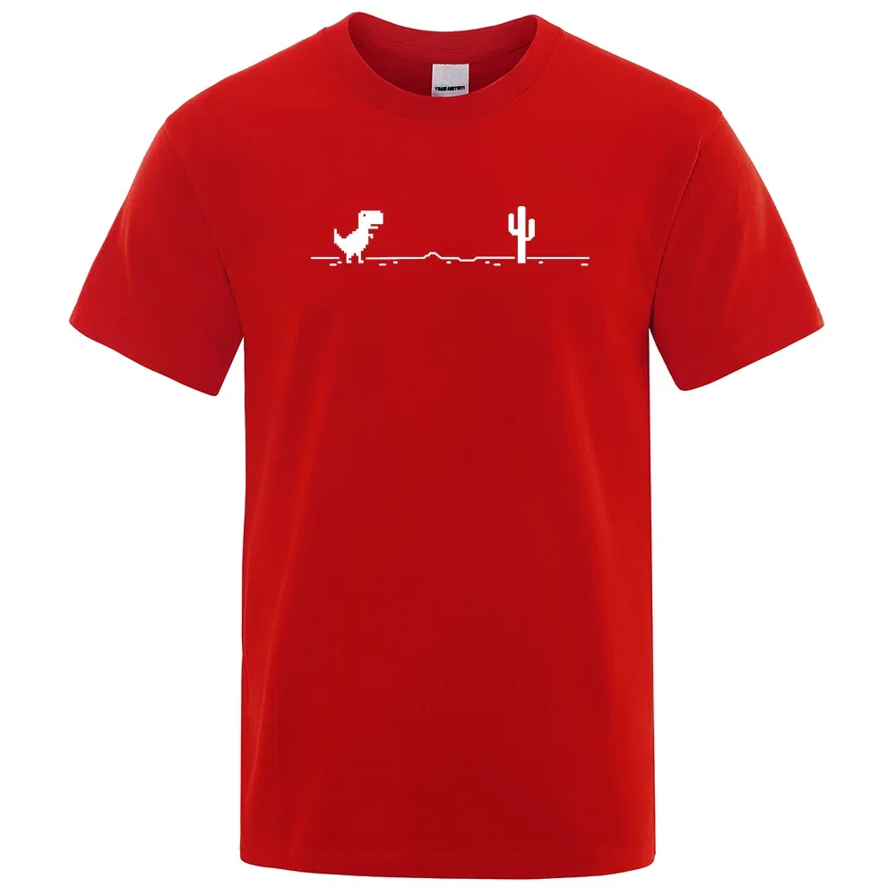 Color: green, Size: S - Mens T-shirts Printed Dinosaur Cactus Funny Tops Summer Cotton T-shirt for Men Casual O-Neck Tee Shirts Streetwear Basic Top