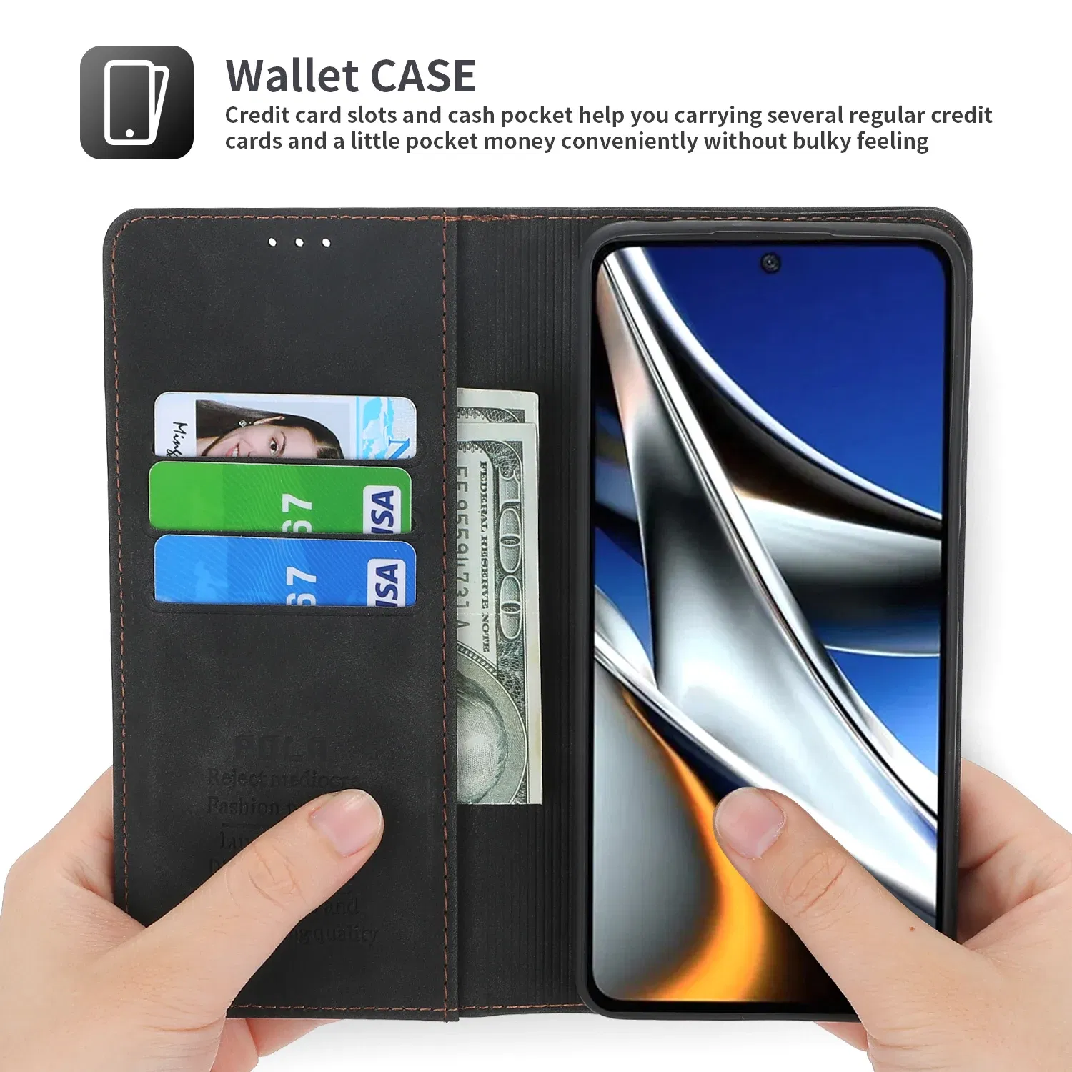 Color: black, Material: CANVAS - Flip Leather Case For Xiaomi Mi 13 12T 11T 10T 11 12 Lite Pro 5G Poco F5 X5 Pro M6 M5S M4 F4 F3 X3 X4 GT Magnet Wallet Cover