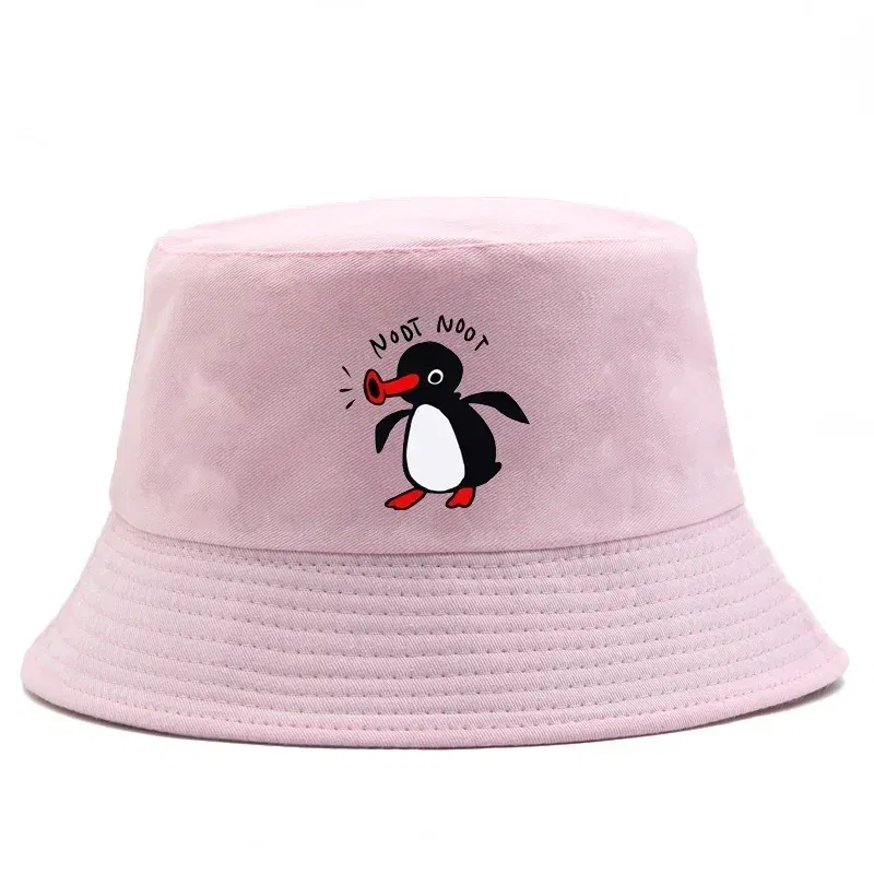 Color: WHITE - Summer Penguin Bucket Hat Reversible Bob Men Women Cotton Travel Beach Fisherman Hat Outdoor Sports Pull Up Bob Panama Sun Hat