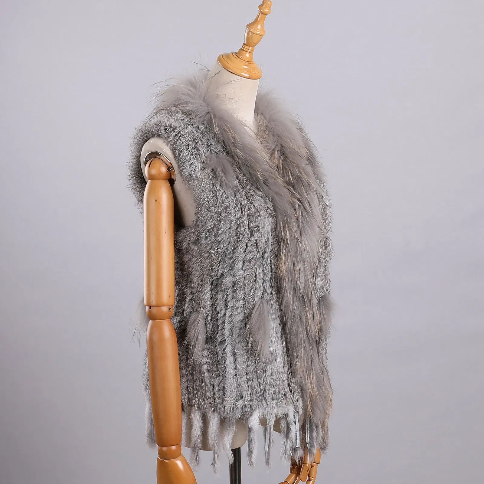 Color: WHITE, Size: XXL - Luxury Women's Genuine Premium Long Hair Rabbit Fur Knit Vest Raccoon Fur Trim Gilet Lady Sleeveless Waistcoat Real Fur Jacket