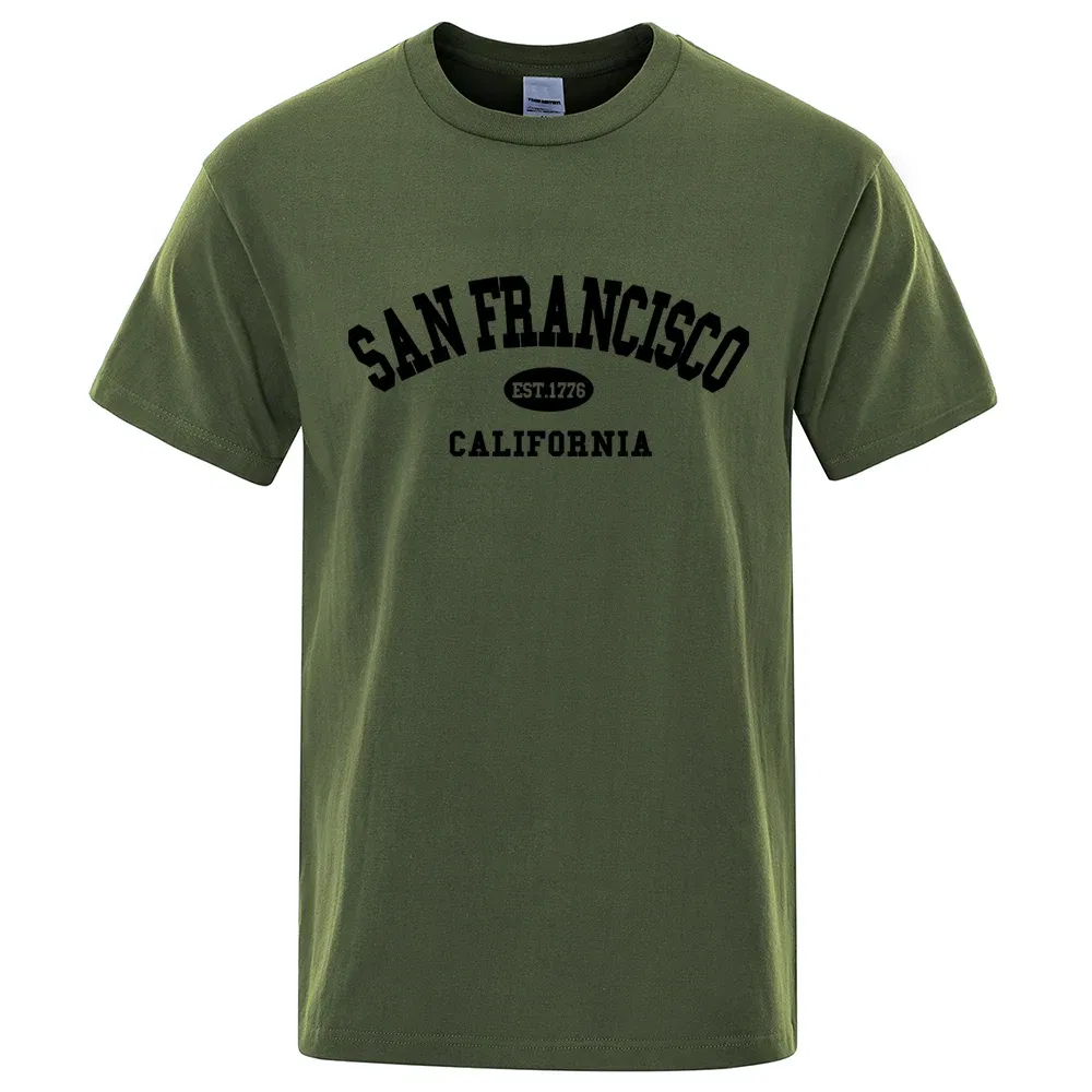 Color: Gold, Size: L - Sanfrancisco Est.1776 California Letter T-Shirts Men Fashion Oversized Tops Summer Tshirt Loose Designer Luxury Tee Clothing