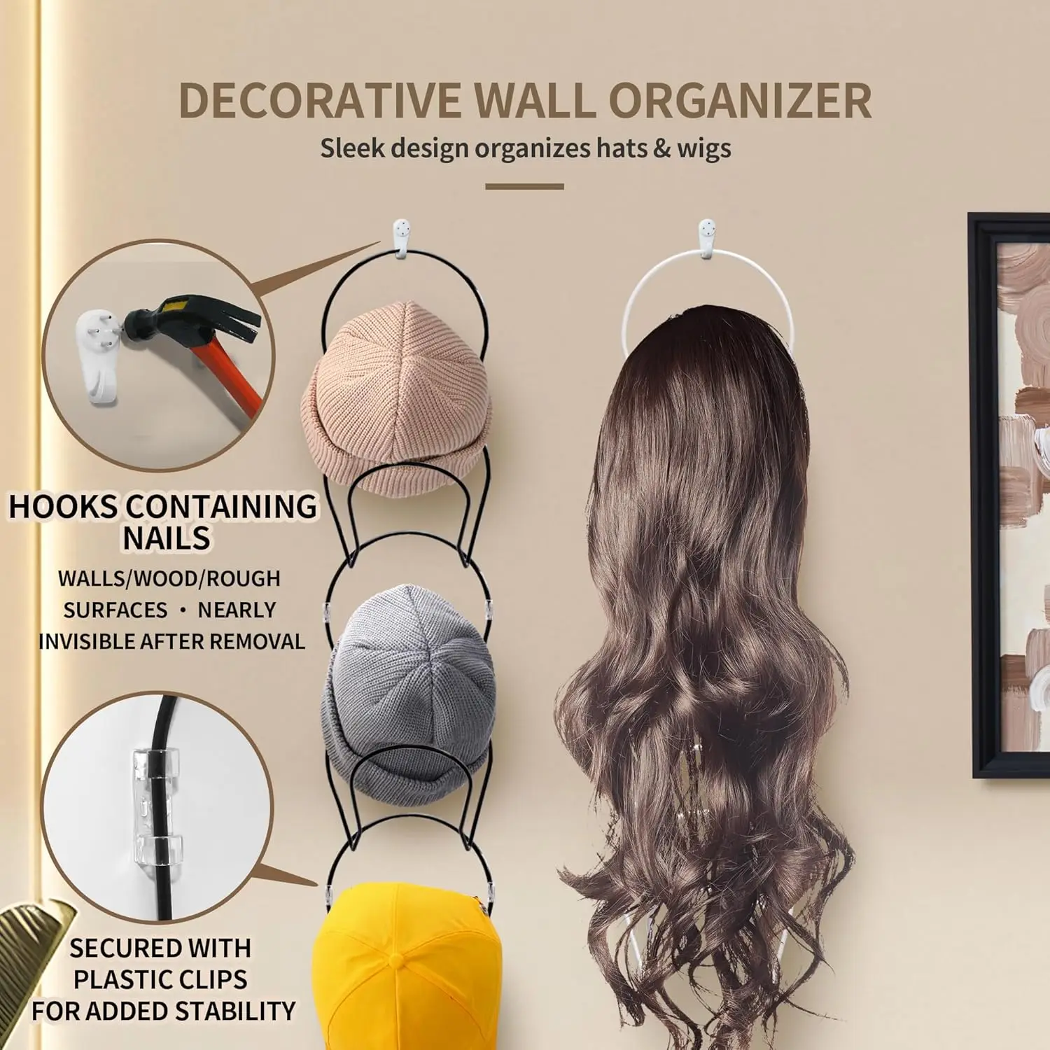 Color: WHITE - 10 Pack wig Holder Organizer Closet Hanging Baseball Cap Display Storage Rack for Scarves Handbags Hanging Hook wig tool