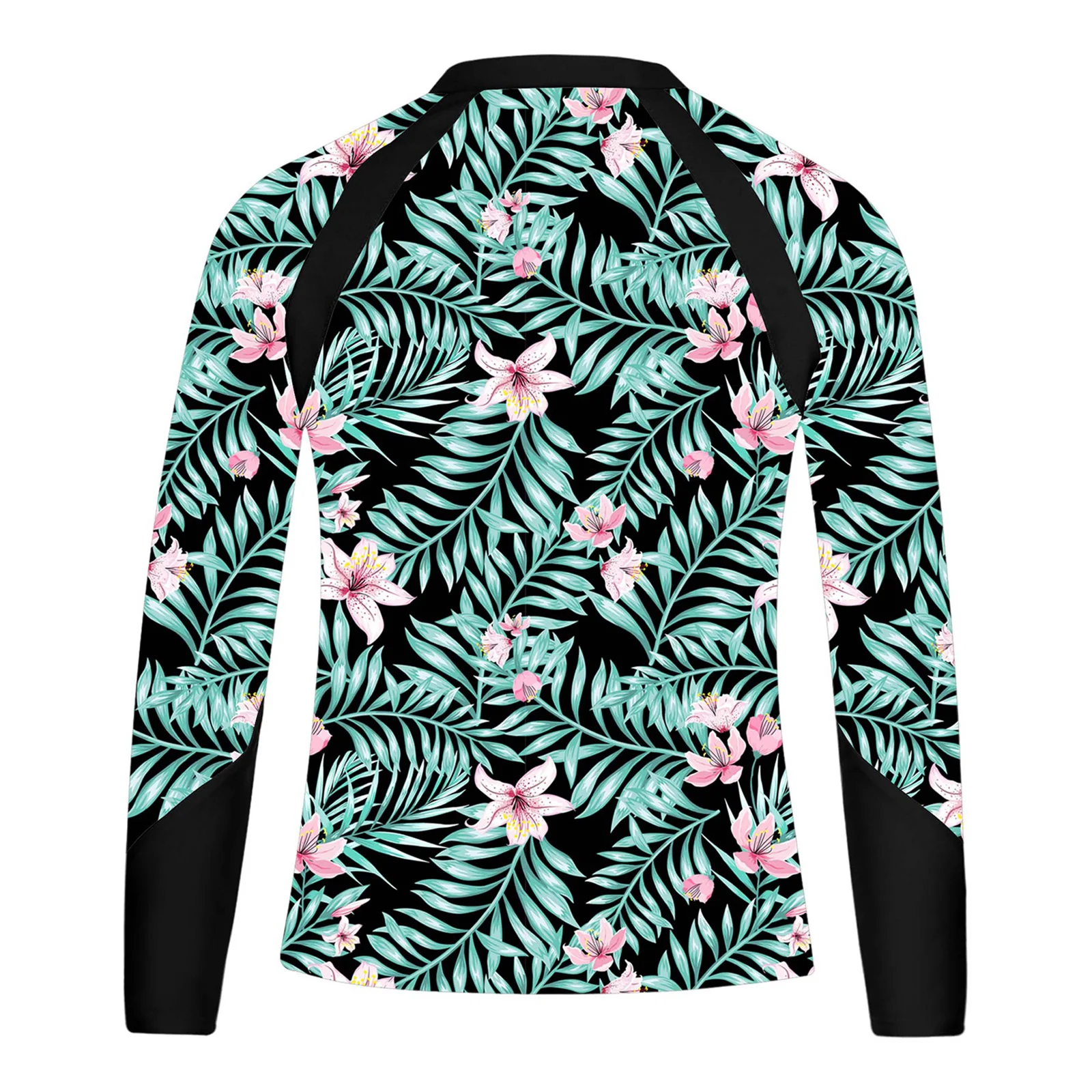 Color: Brown, Kid Size: 18M - Kids Girls Swim Top Floral Printed Rash Guard T Shirt Mock Neck Long Sleeve Pool Party Beachwear UPF 50+ Surfing Bathing Tops