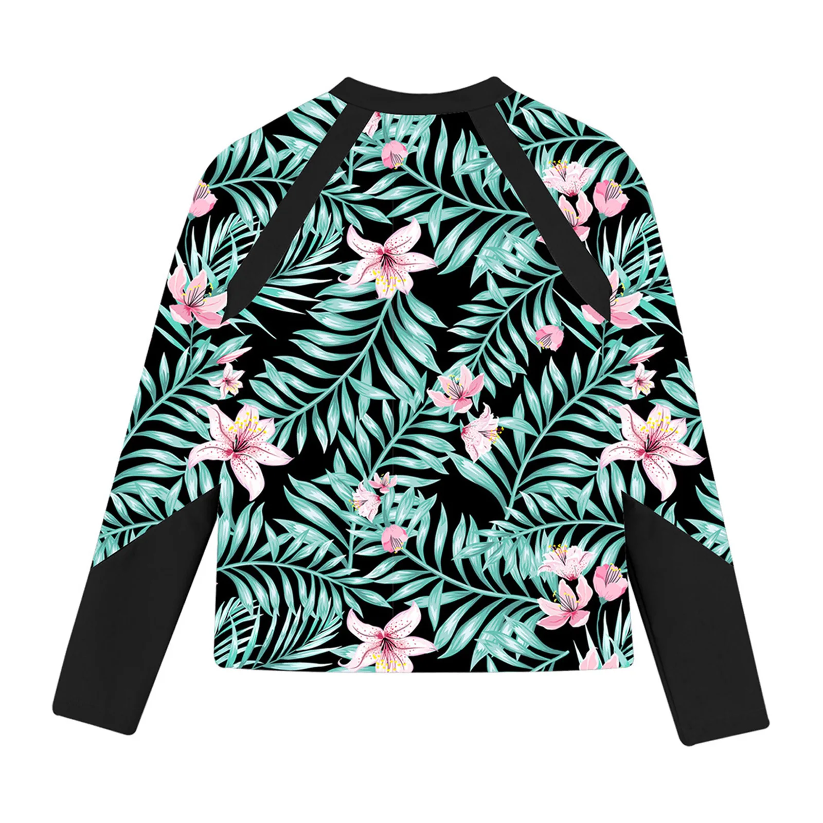 Color: Brown, Kid Size: 18M - Kids Girls Swim Top Floral Printed Rash Guard T Shirt Mock Neck Long Sleeve Pool Party Beachwear UPF 50+ Surfing Bathing Tops