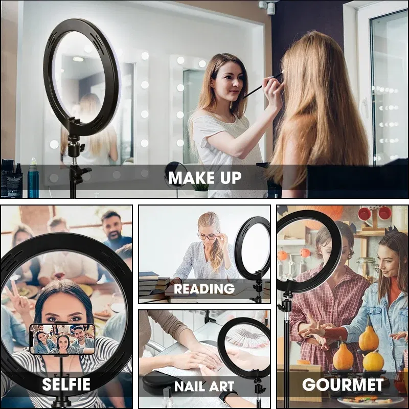 Color: Orange - 10 inch LED Selfie Ring Light Dimmable Photography Fill Lamp with Mini tripod for Mobile Phone Live Video Photo Studio Ringlight