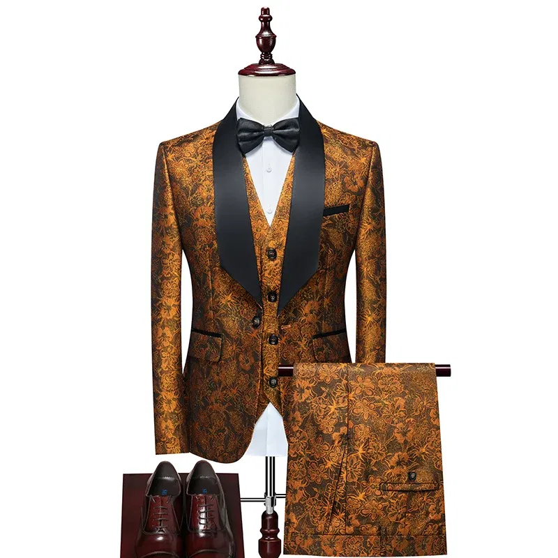Color: black, Size: 6XL - Men's Evening Dress Bridegroom Suit British Wedding Business Casual Fashion Three-piece Set with Vest And Trousers Sizes M-6XL