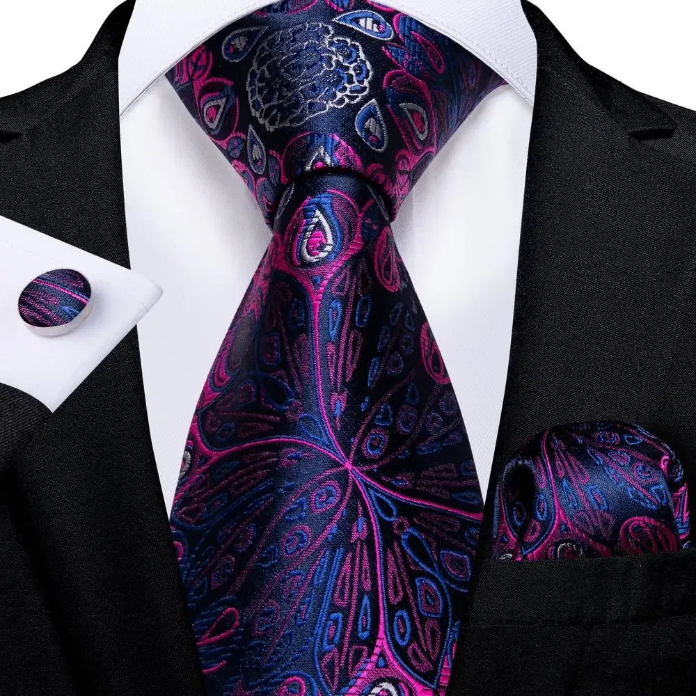 Color: Beige - Hi-Tie Purple Paisley Silk Elegent Tie for Men Novelty Design Handky cufflink Tie Set Party Business Wedding Dropshipping
