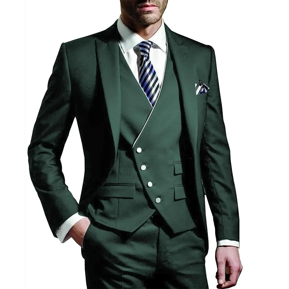 Color: army green, Size: S, Ships From: CHINA - White Men Wedding Suits Groom Wear Peak Lapel Wedding Groom Tuxedos Business Party Suit 3 Pieces (Jacket+Vest+Pant?‰Costume Homme