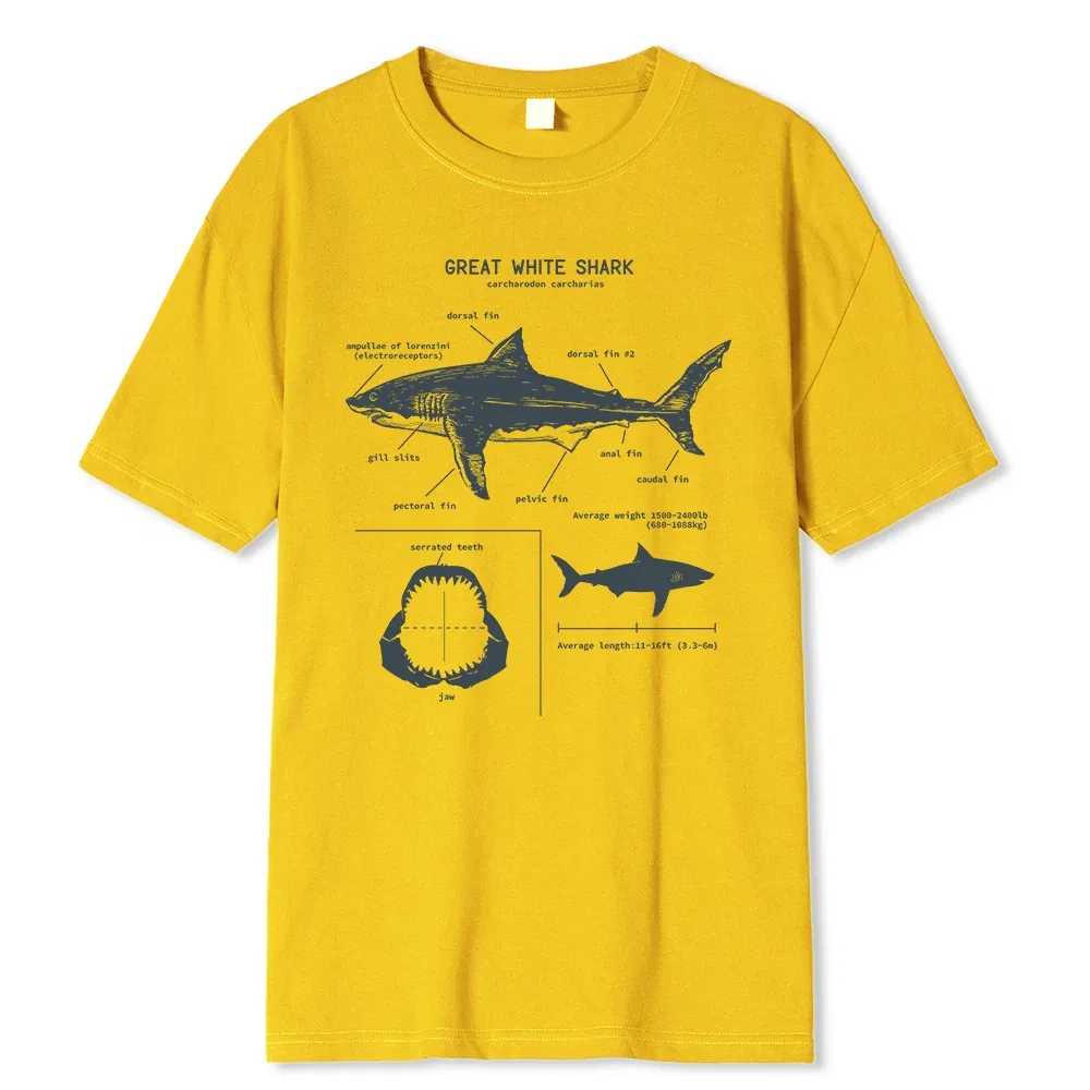 Color: SKY BLUE, Size: L - Great White Shark Anatomy T-Shirt New Summer Men Street Short Sleeve Hip Hop Punk Style Boy Casual Tops Fashion White Tees