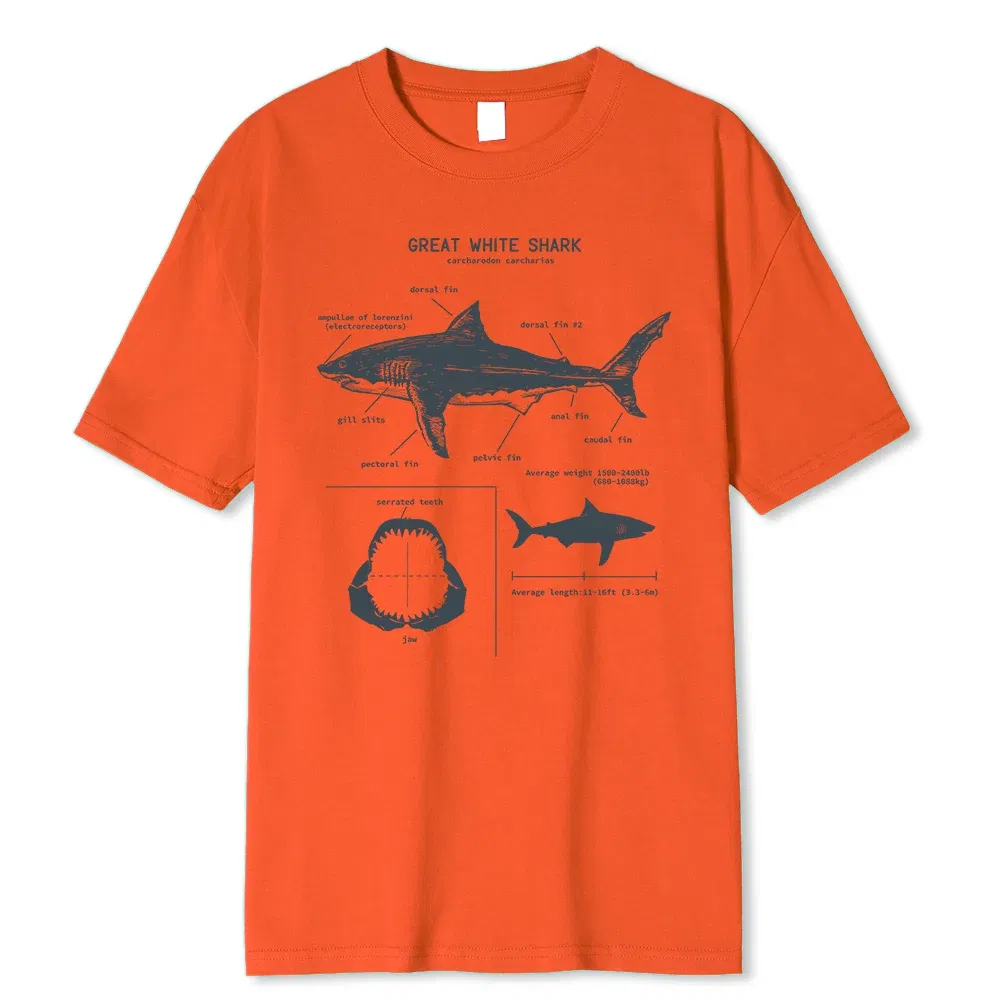 Color: SKY BLUE, Size: L - Great White Shark Anatomy T-Shirt New Summer Men Street Short Sleeve Hip Hop Punk Style Boy Casual Tops Fashion White Tees