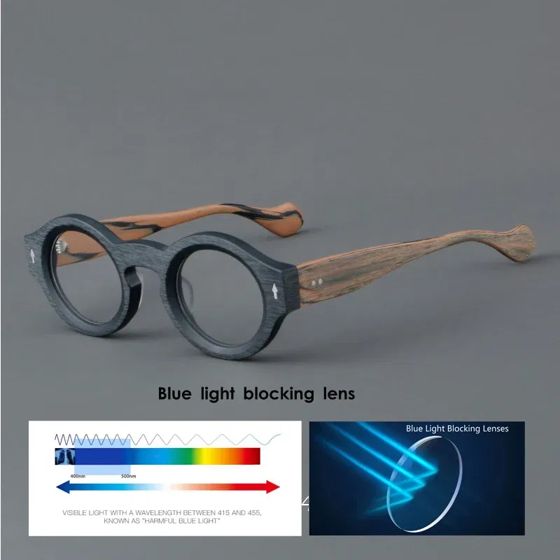 Frame Color: Khaki, Eye Prescription: +50 - VCKA Round Acetate Reading Glasses Frame Retro Men Prescription Anti-blue discolor Women Custom Optics Retro Eyewear +0.50to +10