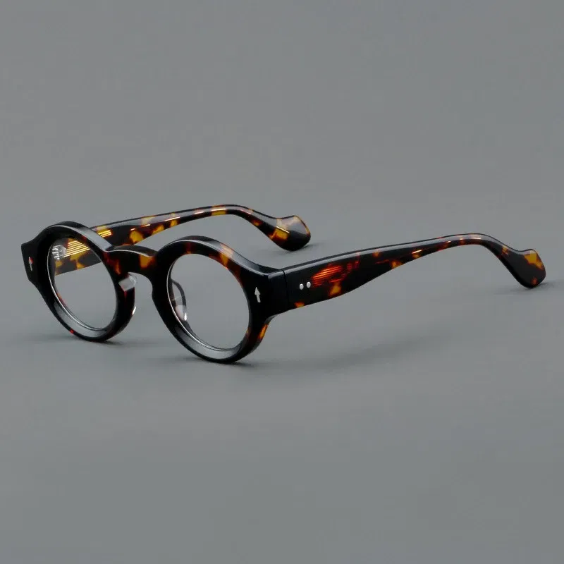 Frame Color: Khaki, Eye Prescription: +50 - VCKA Round Acetate Reading Glasses Frame Retro Men Prescription Anti-blue discolor Women Custom Optics Retro Eyewear +0.50to +10