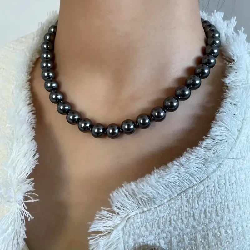 Elegant Black Pearl Jewelry Set for Women - Vintage-Inspired Necklace and Earrings, Perfect for Weddings & Special Occasions