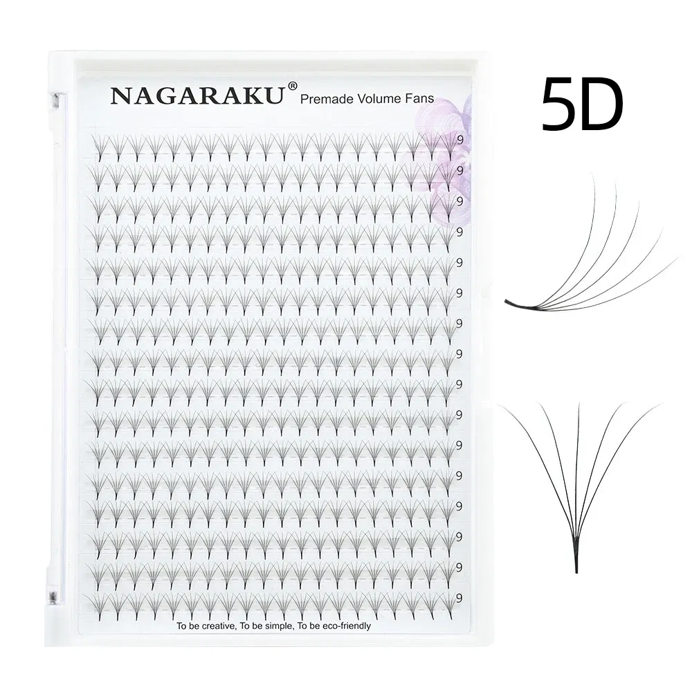 Color: Brushed Brass, Curl: D, Thickness: 0.07mm, Length: MIX - NAGARAKU Sharp Narrow Stem Premade Fans Eyelash Extension 5D 6D 10D Thin Pointy Base Russian Fans Ready Russian Volume