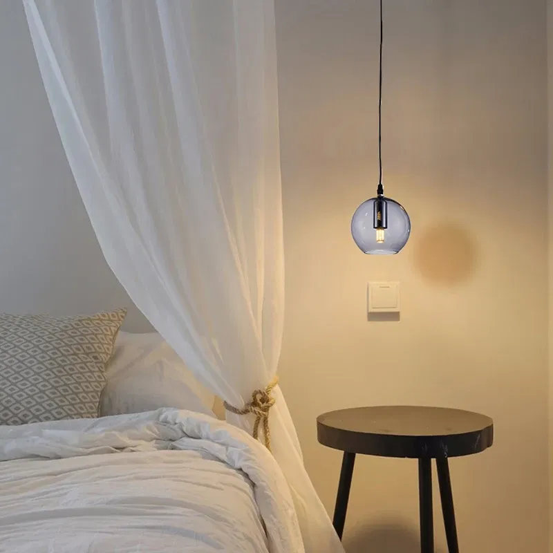 Body Color: Light Grey, Ships From: CHINA - Nordic bar pendant light simple modern bedroom bedside light exquisite G9 living room light glass light with light bulb