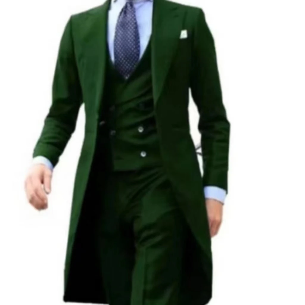 Color: Red, Size: XL - Elegant man suit Slim Fit Suit Luxury Formal Tuxedos Wedding 3 Pieces Blazer Vest Pants Set Long Tail Coat One Button Custom