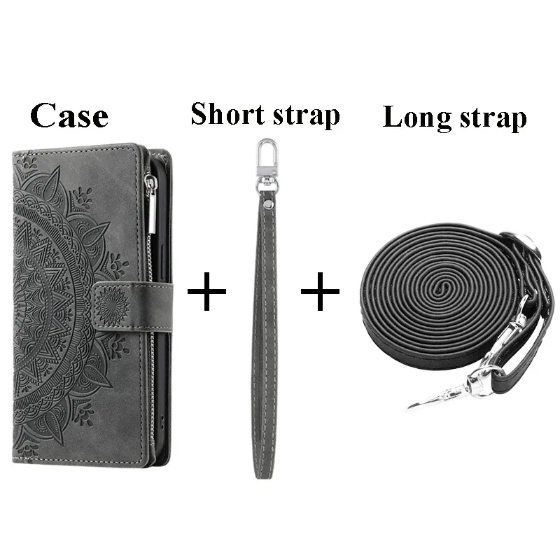 Color: Light Gray, Material: Plastic - CrossBody Strap Zipper Wallet Coque for Samsung Galaxy A71 A51 A50 A41 A21S A30 A70 A50S A20 A31 A30S A10 A20E A 51 70 Flip Case