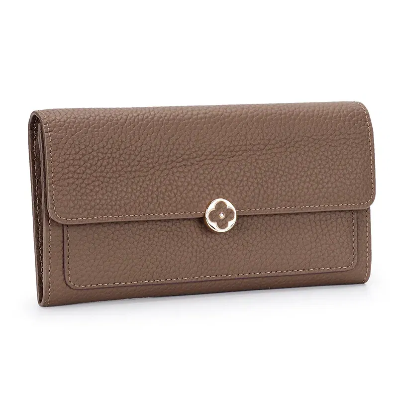 Color: Brown - Women's Wallet 2025 New Full Leather Long Wallet Cross-border First Layer Cowhide Women's Long Clip Leather Clutch Pouch